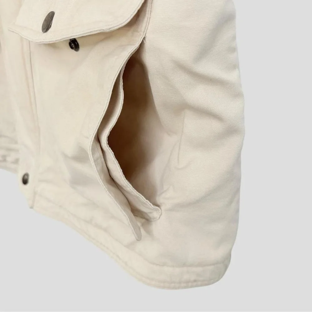 Wintage  Men's L Heavy Duty Canvas Trucker Workwear Beige Vest Flannel lining - Picture 7 of 8